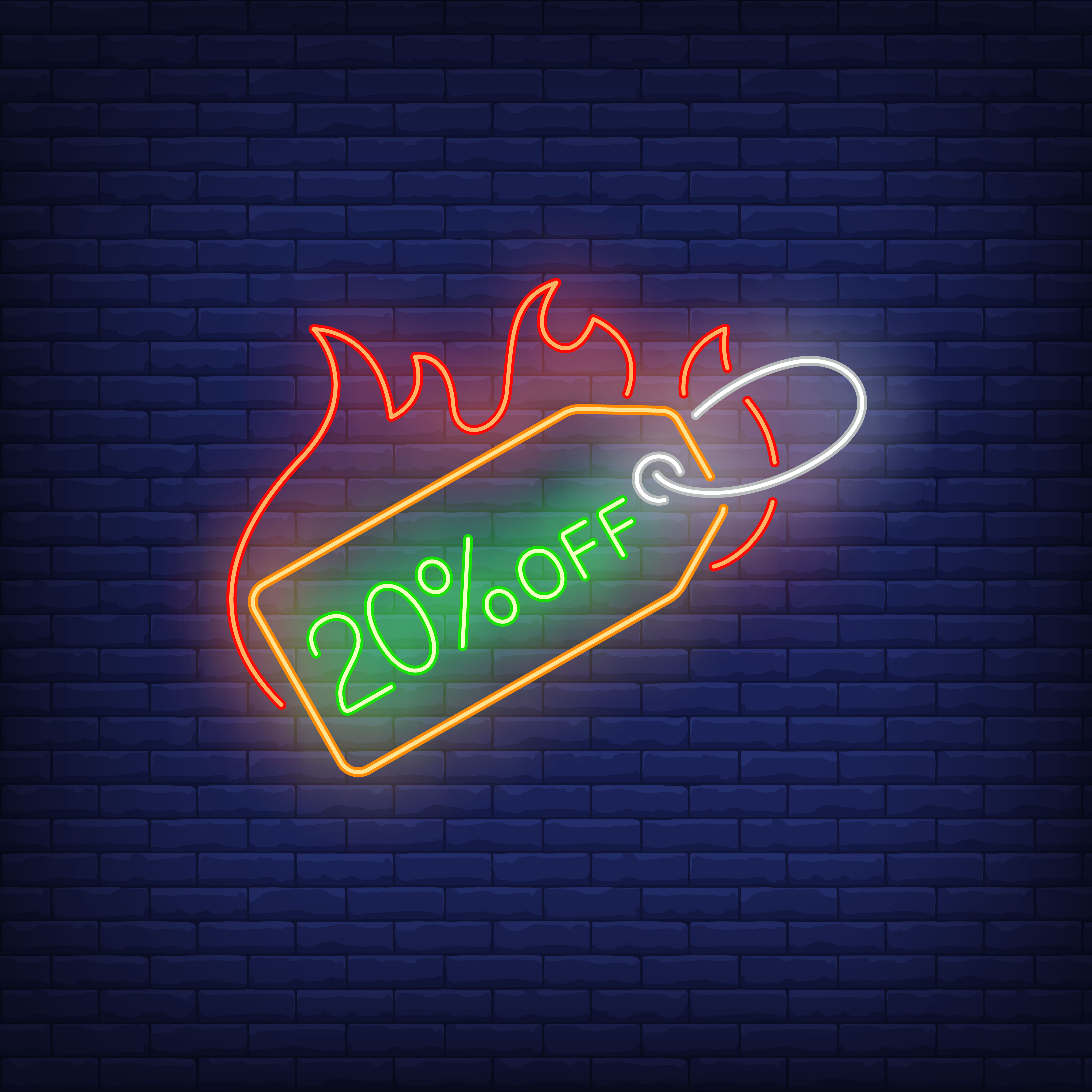 20 percent discount label on fire neon sign